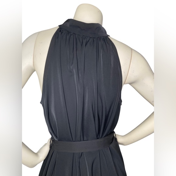 KIRUNDO Black Silk Satin Button Down Sleeveless Ruffle Halter Dress, XL - Picture 8 of 9